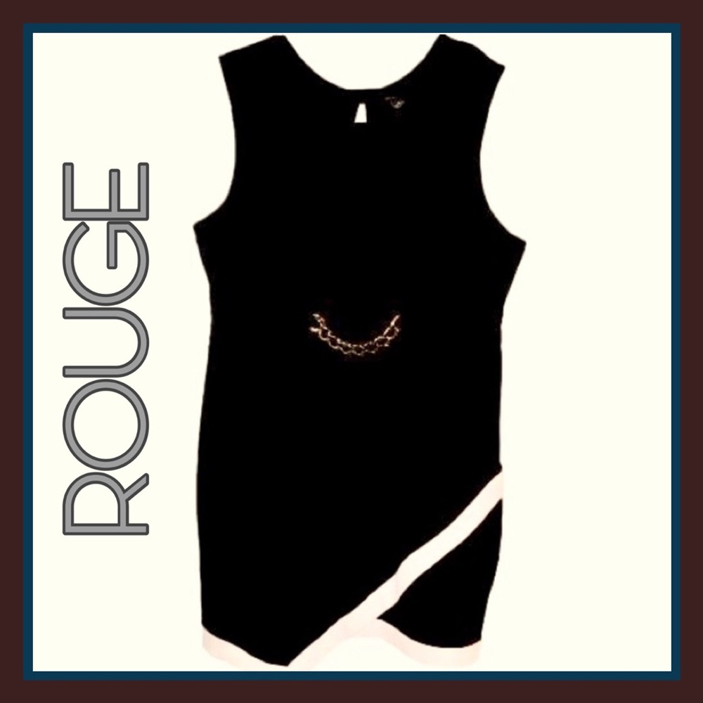 Rouge Black Sheath dress gold chain white hem 3x